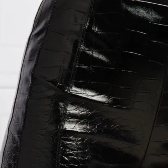 NWOT Pinko Black Faux Leather Croc-Embossed Pants - Picture 7 of 7